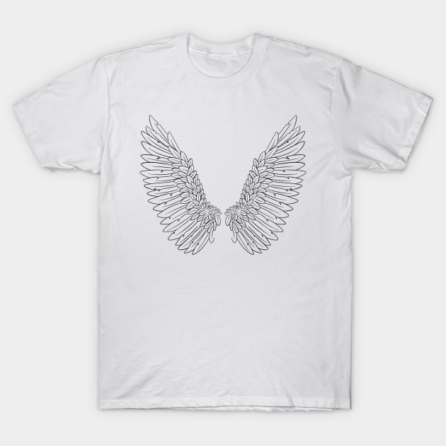 Angel Wings Religious Faith Line Art T-Shirt by Squeeb Creative